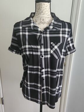 Joe Boxer Black and White Plaid Short Sleeve Button-Down Shirt